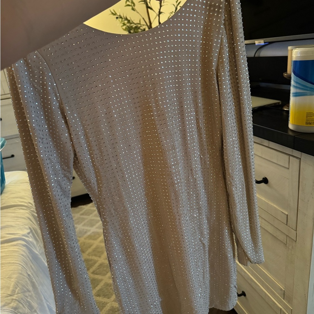 Sparkling Long Sleeve Mini Dress nude color - Picture 7 of 7